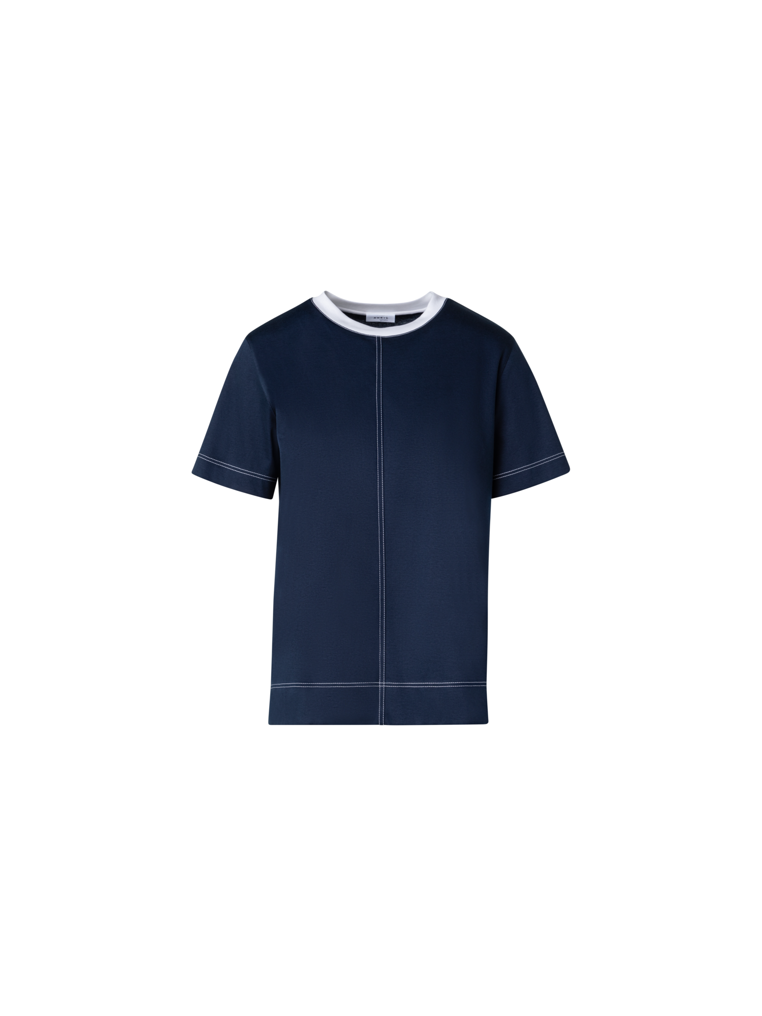 Designer Cotton Jersey T-Shirt with Contrast Neck Trim - navy - blue