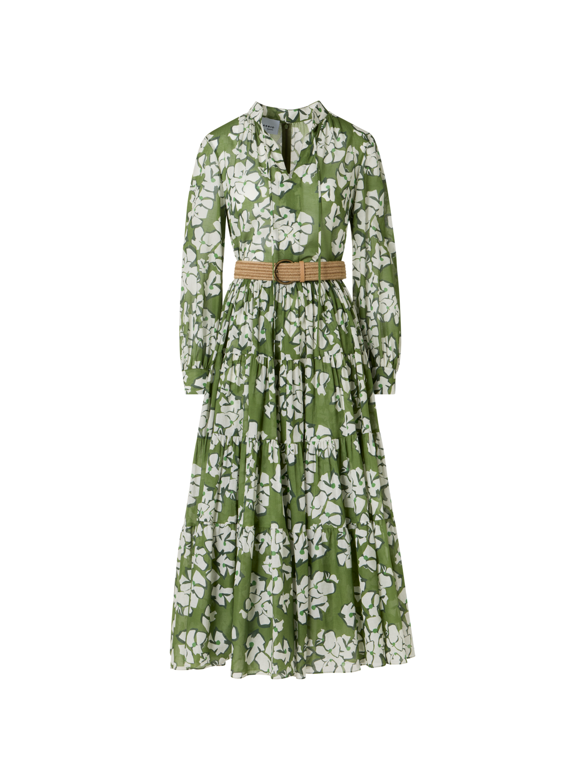 Designer Long-Sleeve Papercut Flower Boho Midi Dress - multicolor