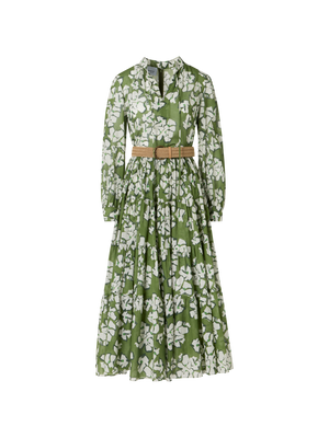 Designer Long-Sleeve Papercut Flower Boho Midi Dress - multicolor