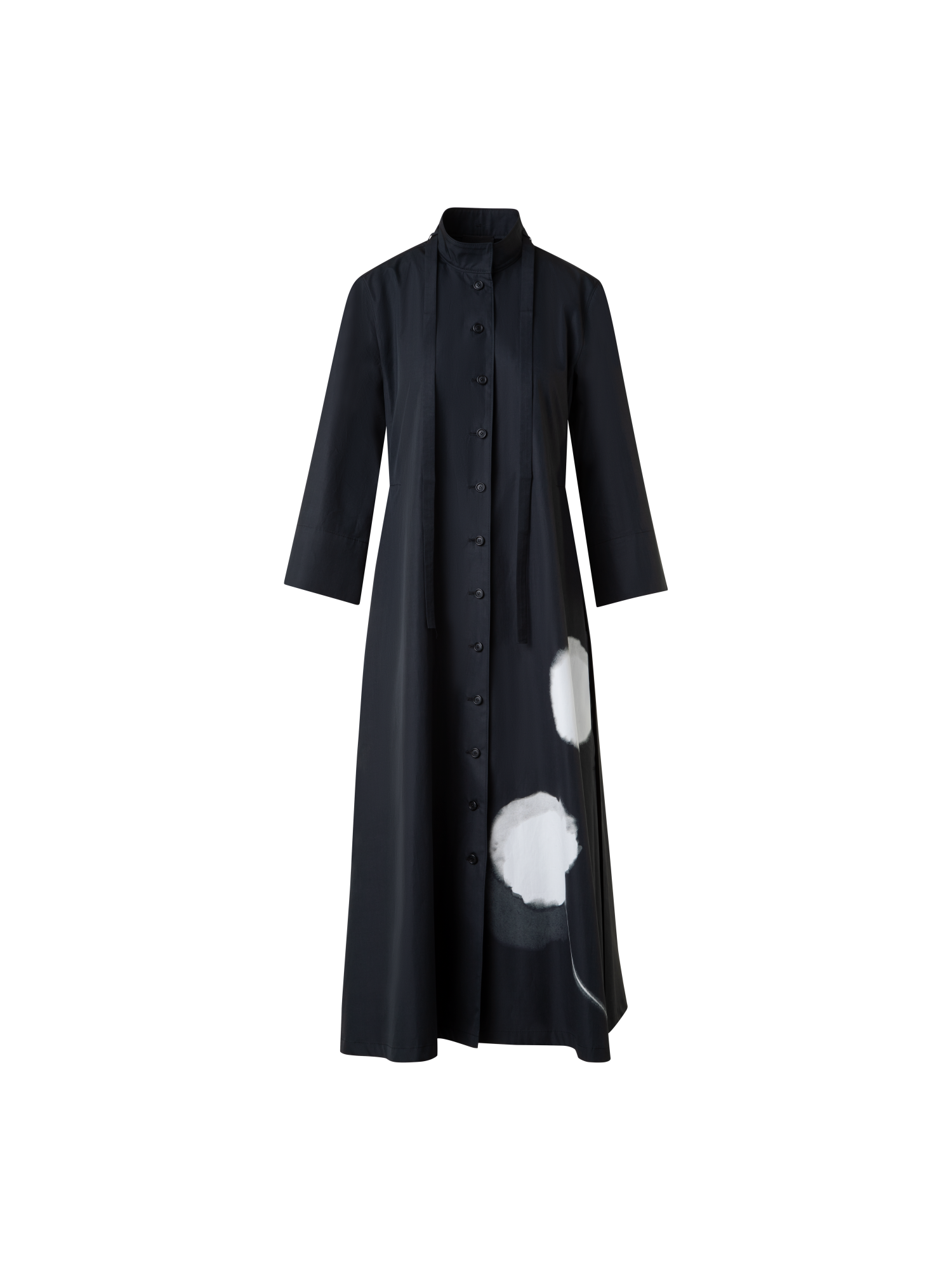 Designer Midi Shirt Dress with Dandelion Print - black - multicolor