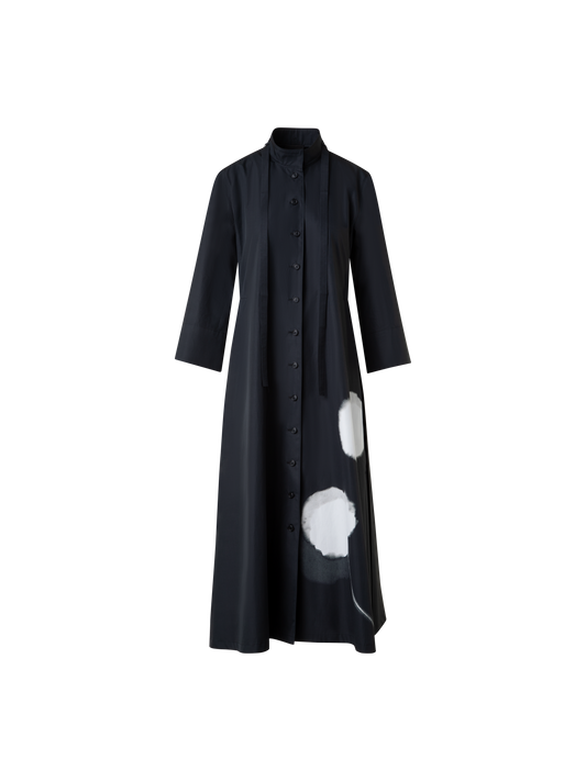 Designer Midi Shirt Dress with Dandelion Print - black - multicolor