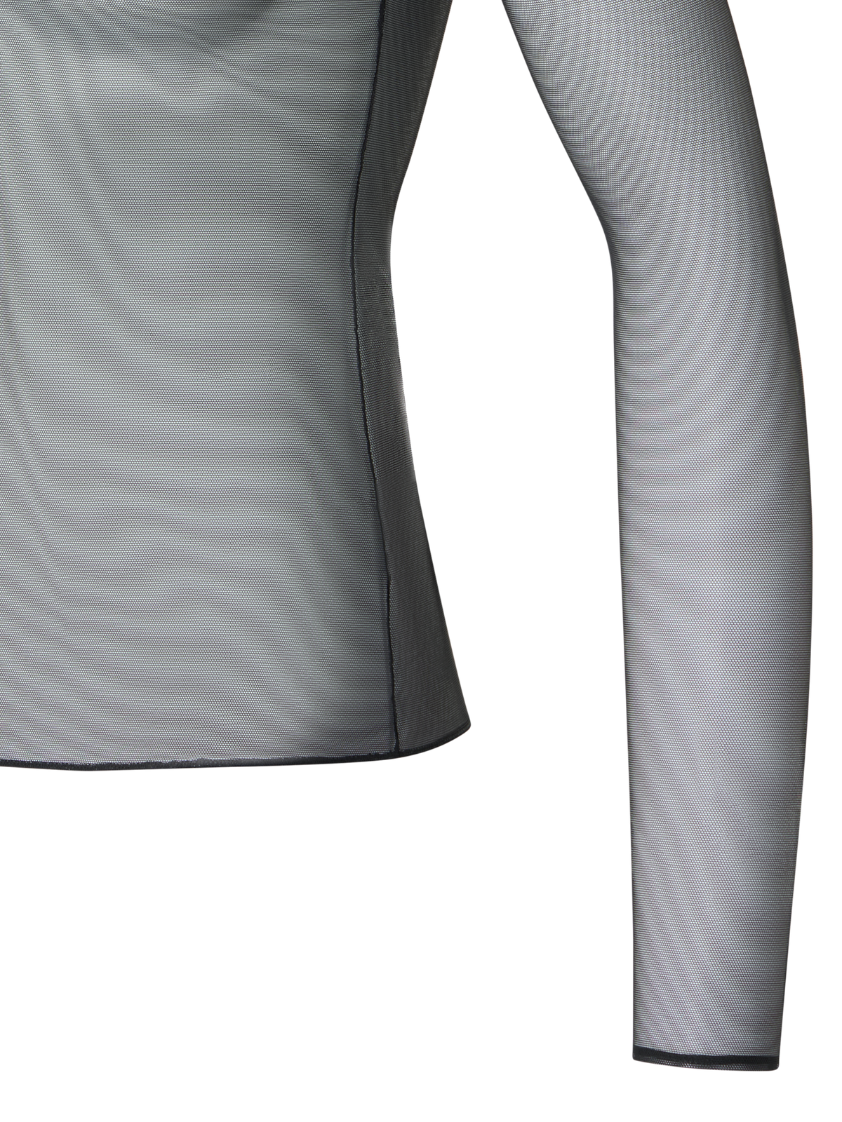 Designer Sheer Stretch Tulle Mock-Neck Top - black