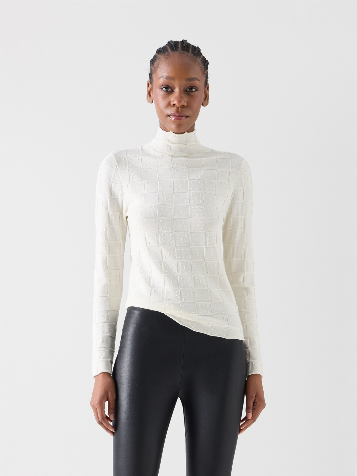 Designer Fitted Wool Sweater with 3D Dice Knit - ecru #editorial