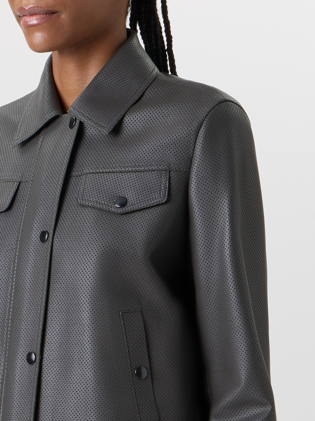 Designer Long-Sleeve Signature Pin Dot Lamb Nappa Leather Motorbike Jacket - green #editorial