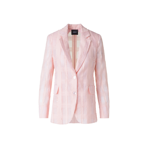 Long Blazer Jacket in Sheer Cotton Plaid