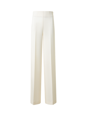 Designer Wide Straight Wool Double-Face Pants - neutral - ecru - white