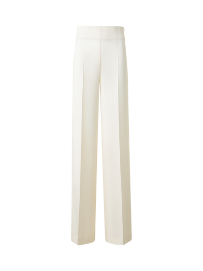 Designer Wide Straight Wool Double-Face Pants - neutral - ecru - white