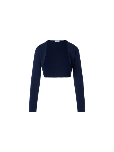 Designer Merino Wool Cropped Bolero Cardigan - navy - blue