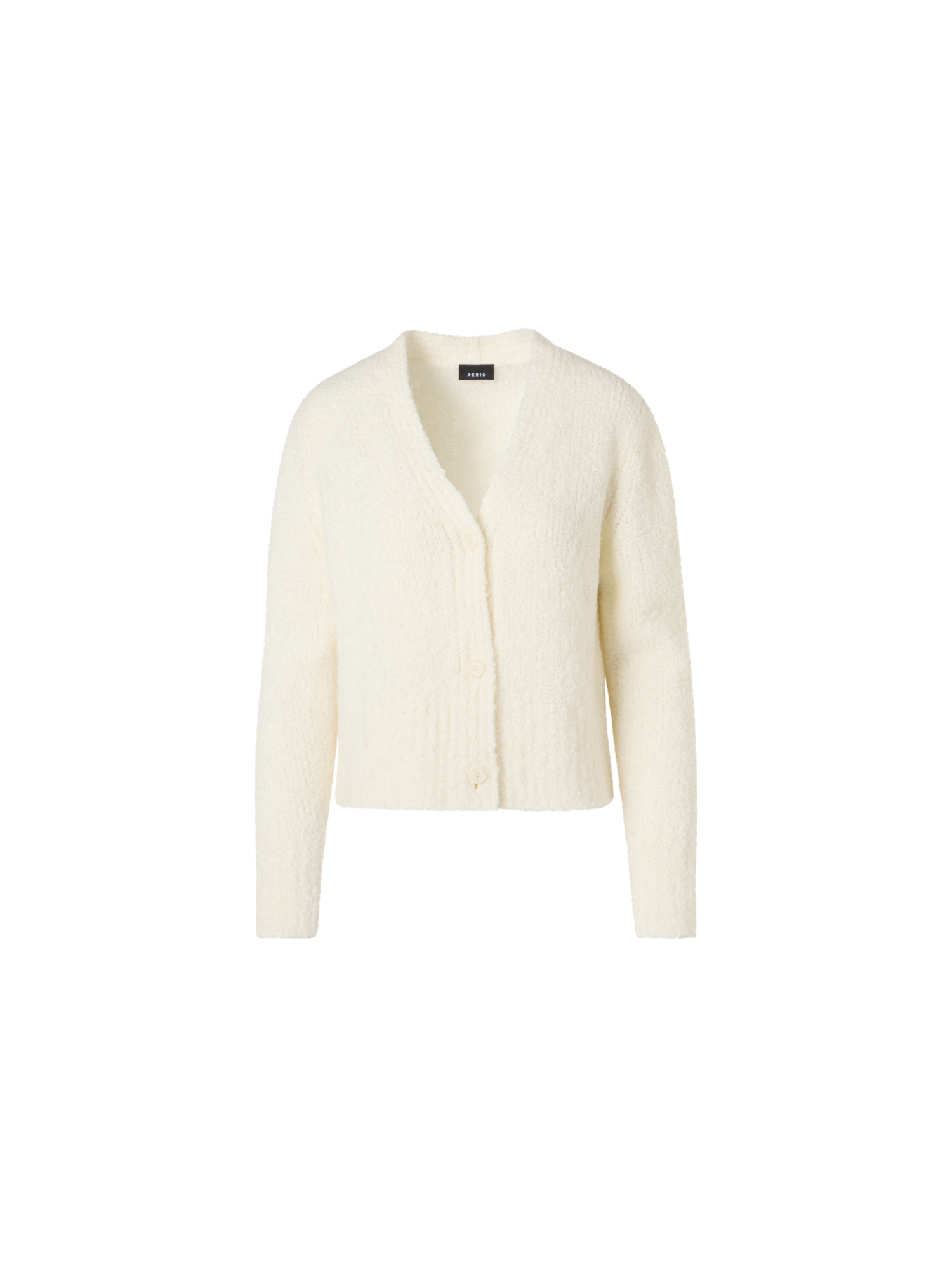 Designer Bracelet-Sleeve Cashmere-Silk Bouclé Knit Short Cardigan - ecru
