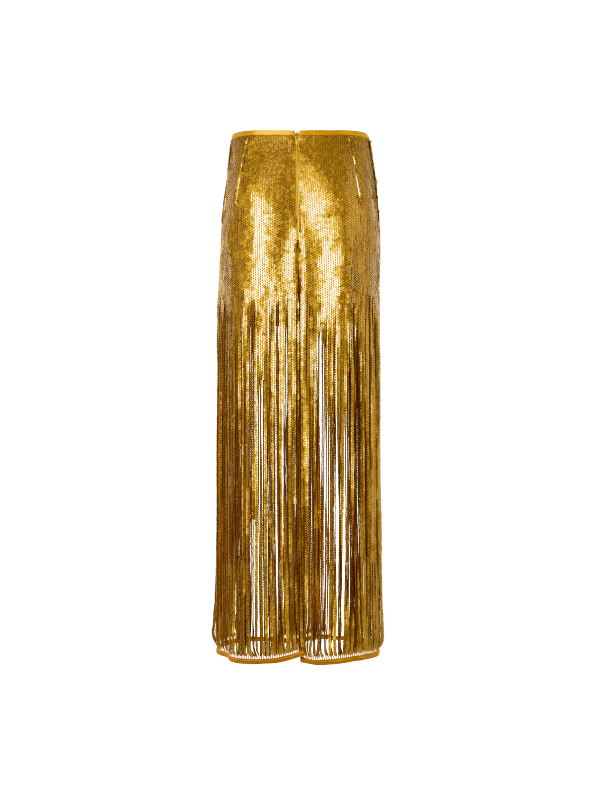 Designer Sequin Fringe Midi Skirt - gold
