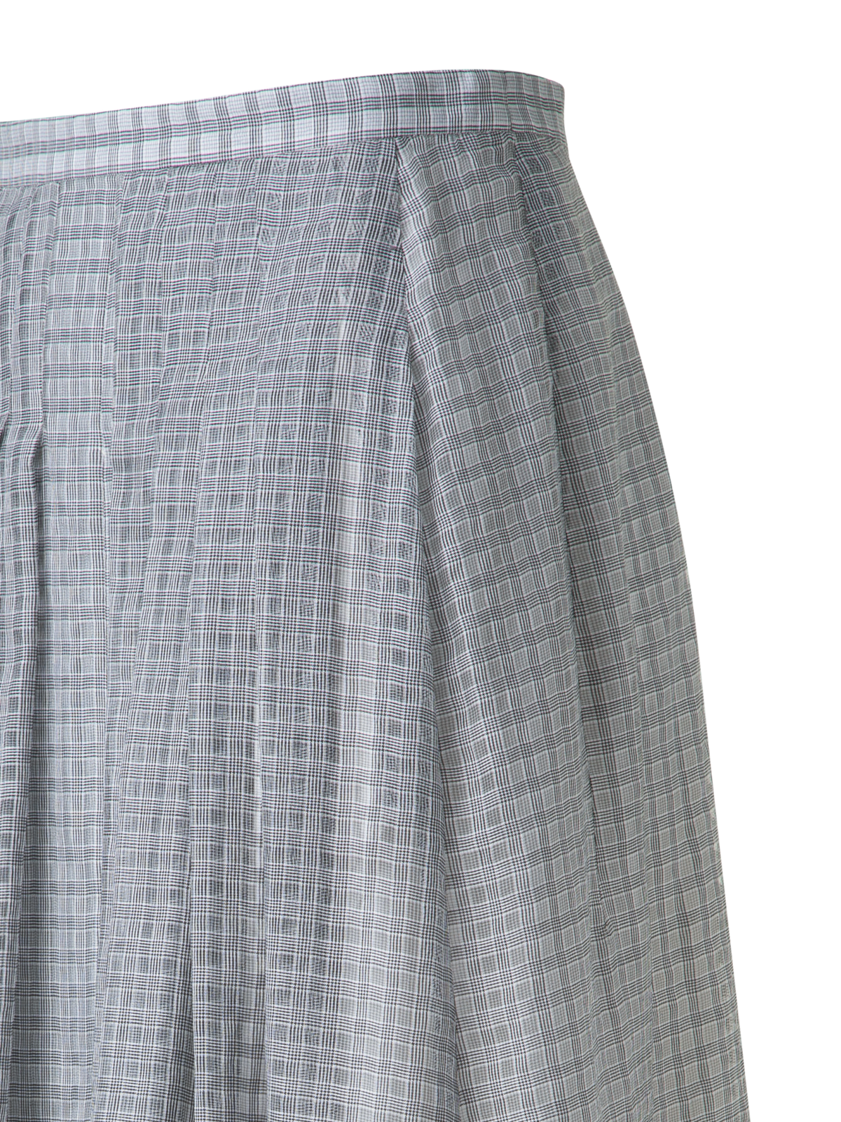 Designer Flared Cotton Midi Skirt with Small Plaid Print - black - neutral - grey - multicolor