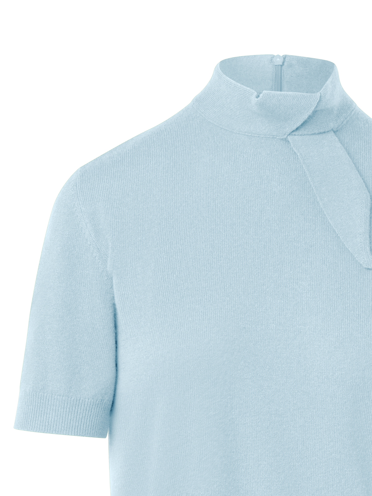 Designer Short Sleeve Cashmere Sweater with Knot Detail - pastel - blue