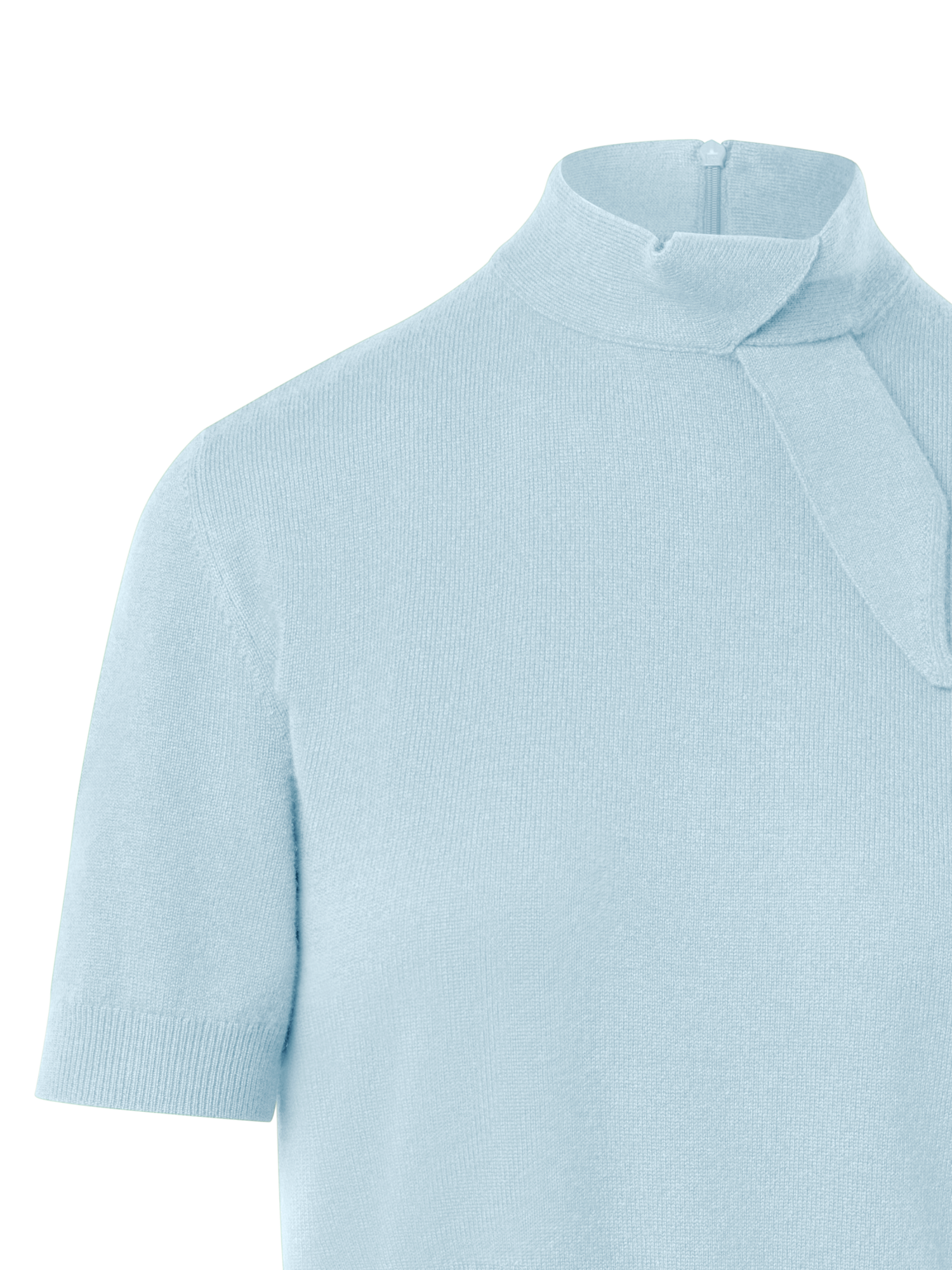 Designer Short Sleeve Cashmere Sweater with Knot Detail - pastel - blue