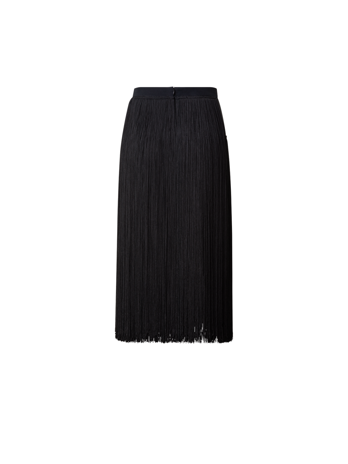 Designer Short Silk Skirt with Fringes - black