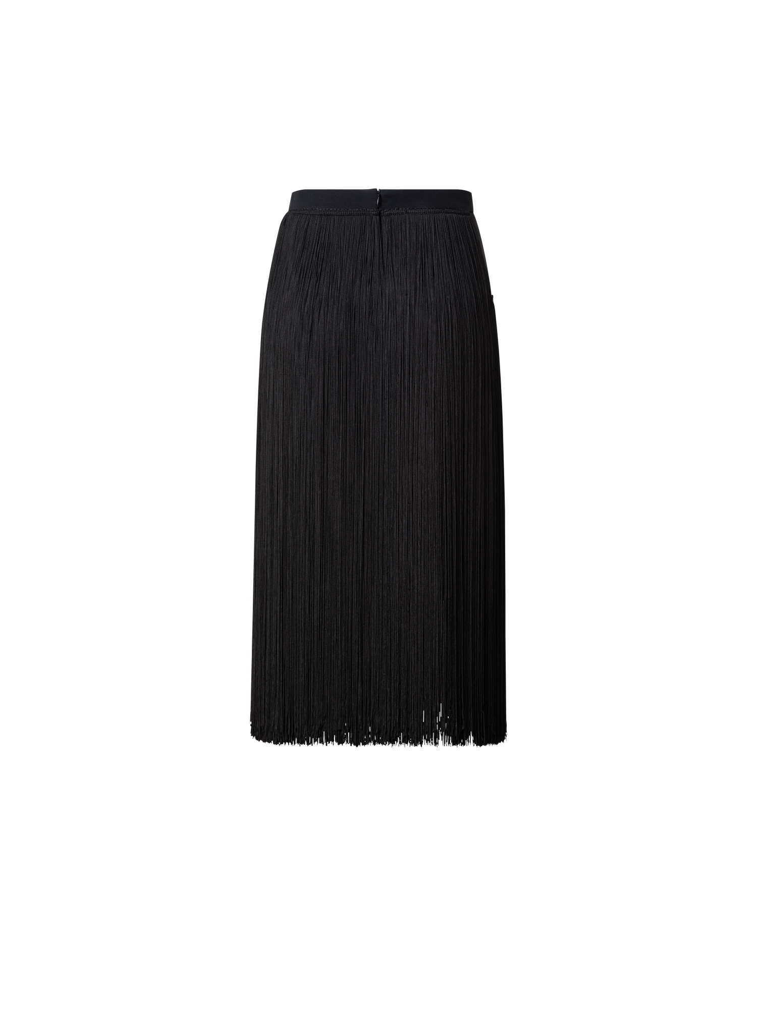 Designer Short Silk Skirt with Fringes - black