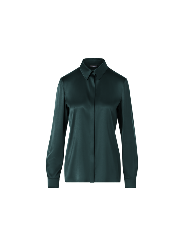 Designer Silk Satin Stretch Shirt - green