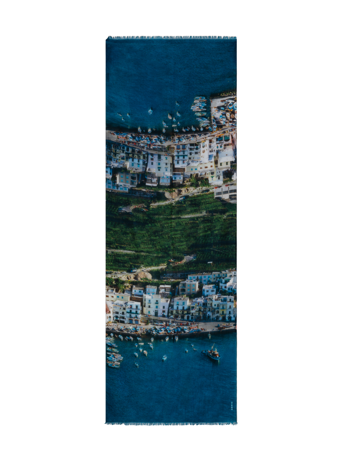 Designer Cashmere Silk Scarf with Marina Grande Print - blue - multicolor