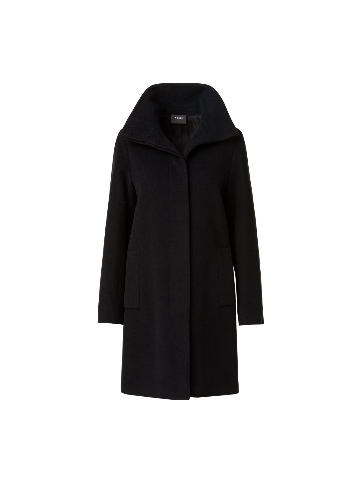Designer Layered Wool Coat with Removable Silk Layer - black