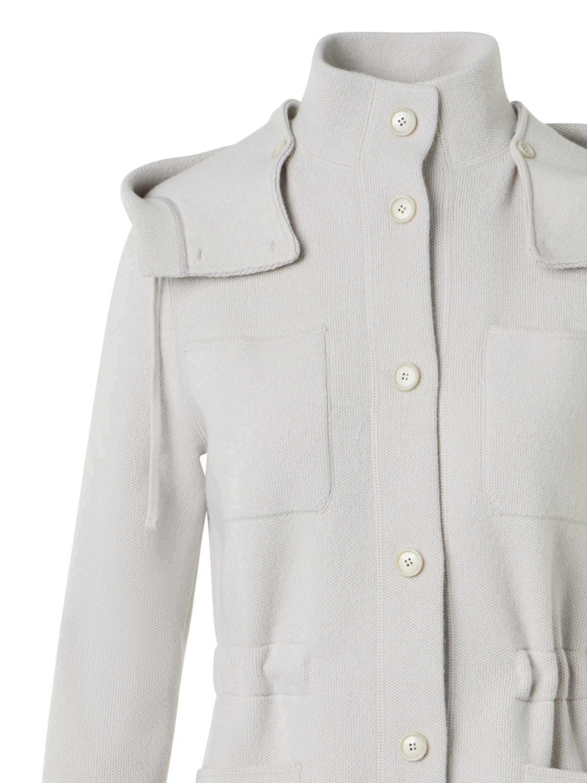 Designer Cashmere Piqué Hooded Knit Jacket - beige