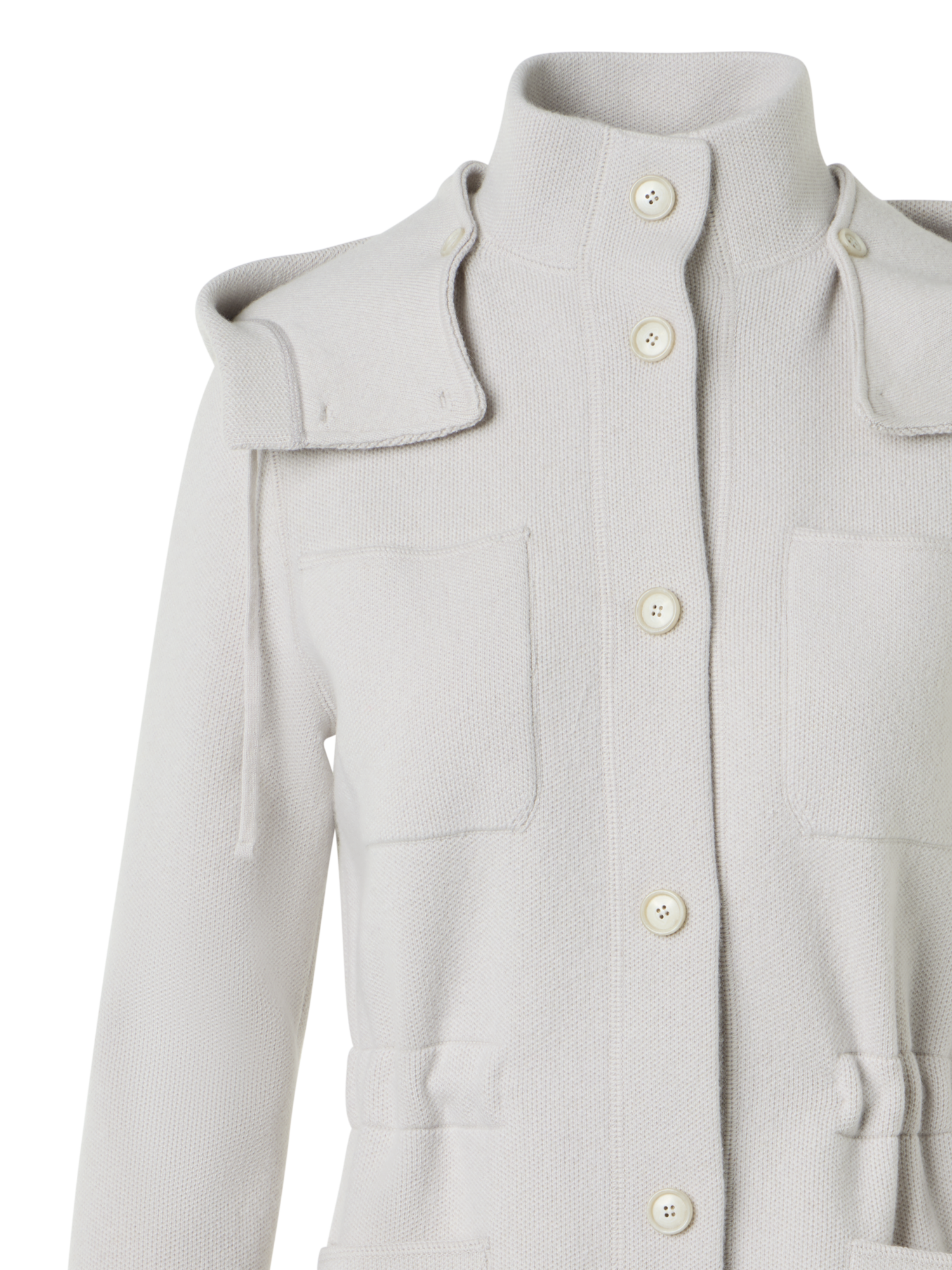 Designer Cashmere Piqué Hooded Knit Jacket - beige