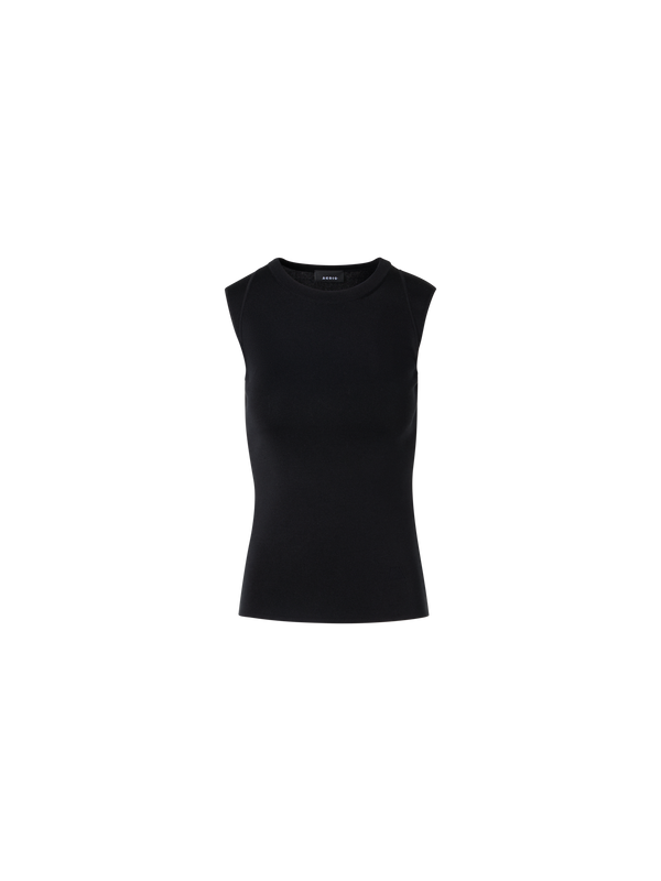 Designer Sleeveless Stretch-Silk Knit Top - black