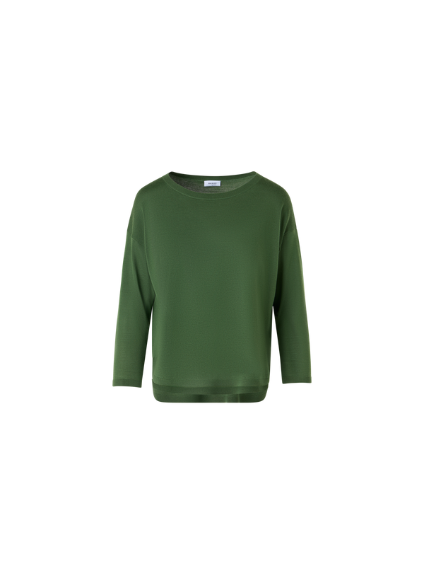 Designer Bracelet-Sleeve Merino Wool Knit Pullover - green
