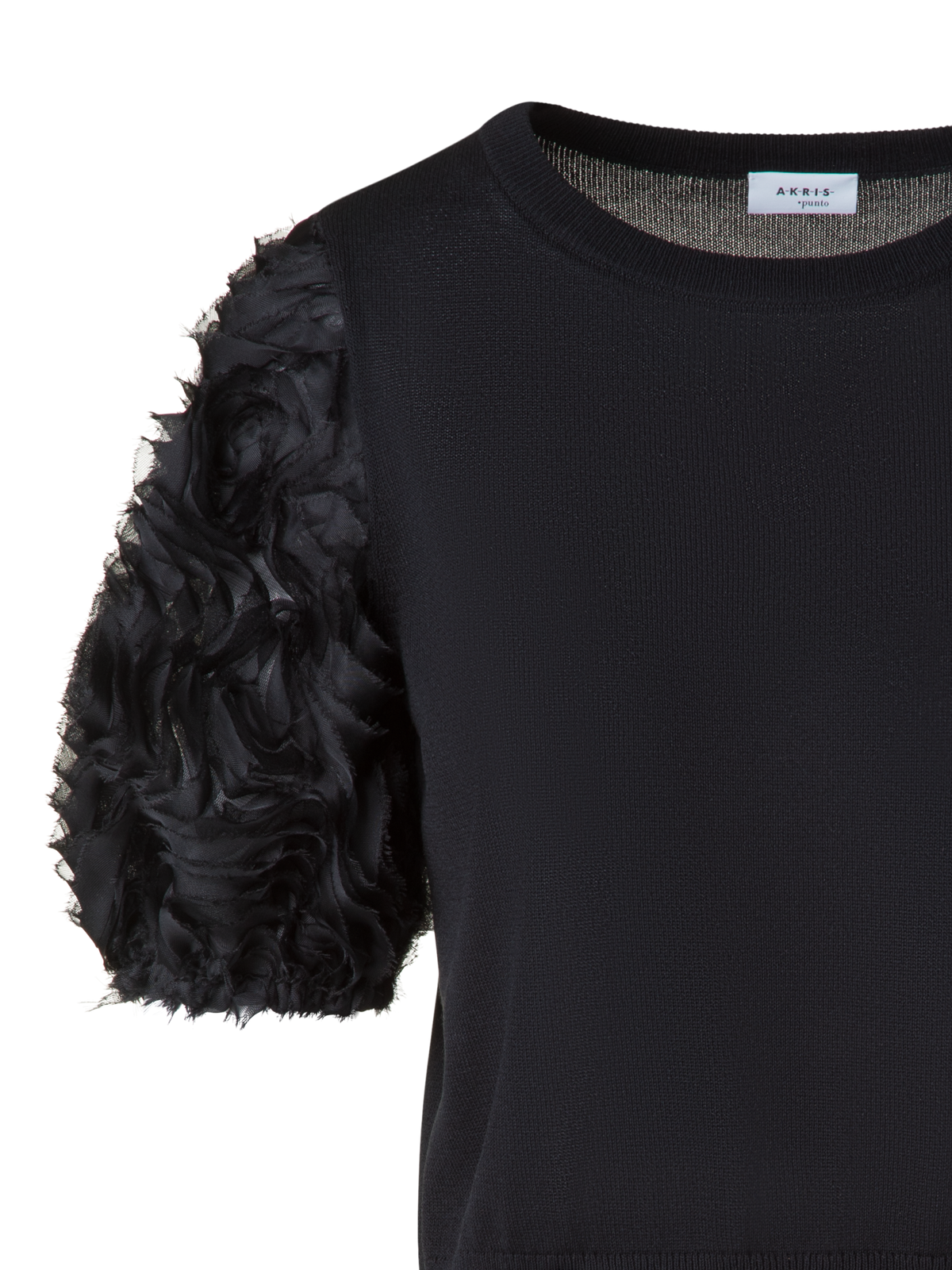 Designer Merino Knit Shirt with 3D Carnation Embroidery - black