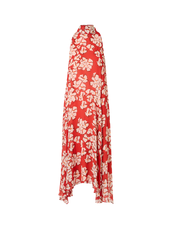 Designer Sleeveless Papercut Flower Midi Dress - red