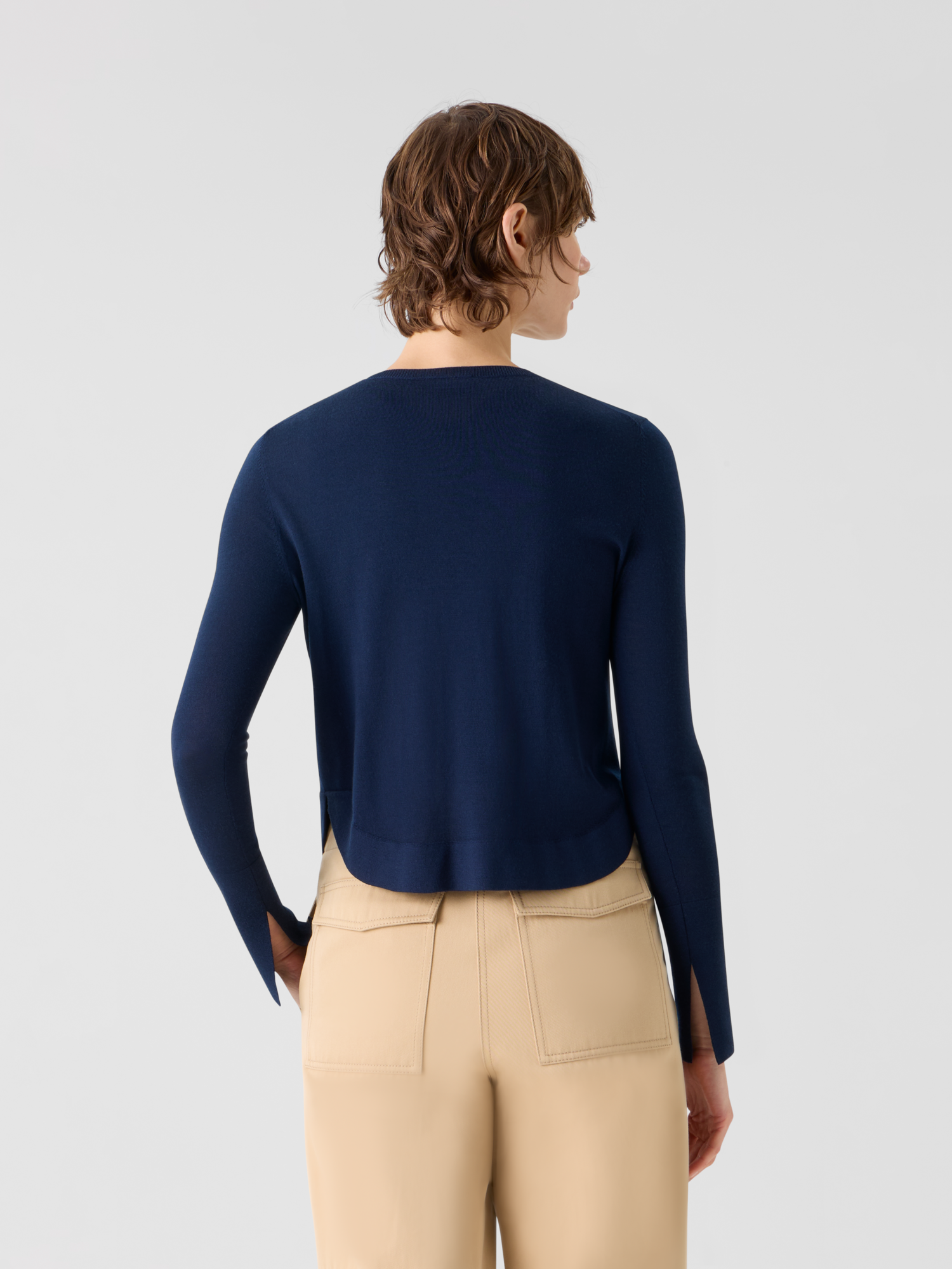 Designer Lightweight Merino Wool Knit Cardigan - navy - blue 