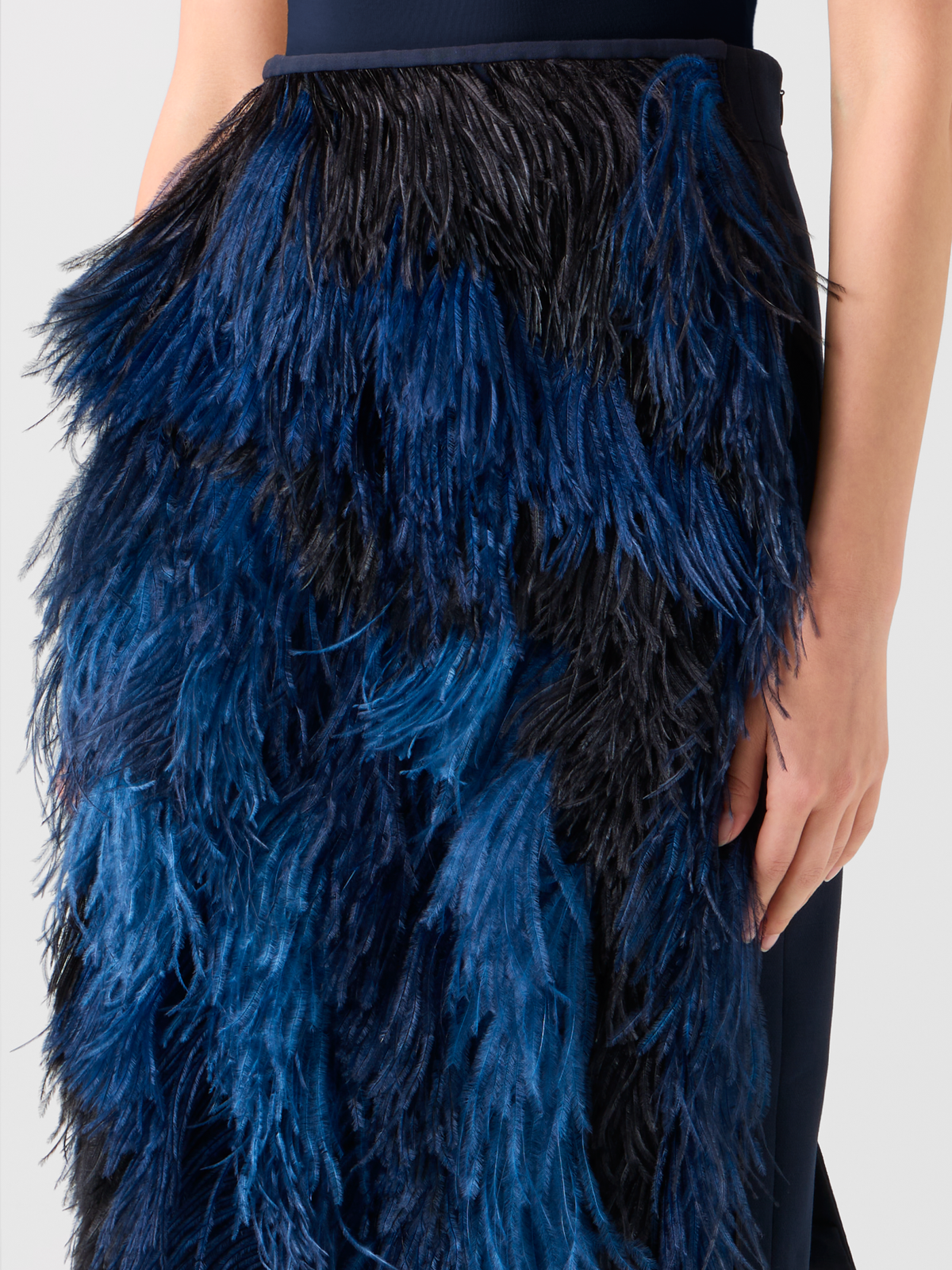 Designer Wool Double-Face Feathered Pencil Skirt - navy - blue - multicolor #editorial