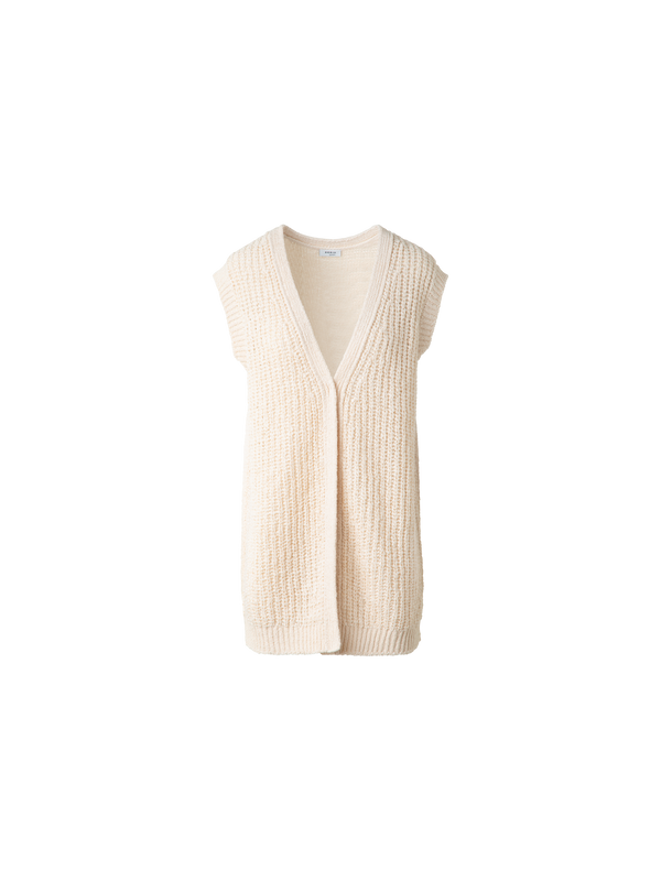 Designer Long Chunky Knit Gilet - neutral - beige
