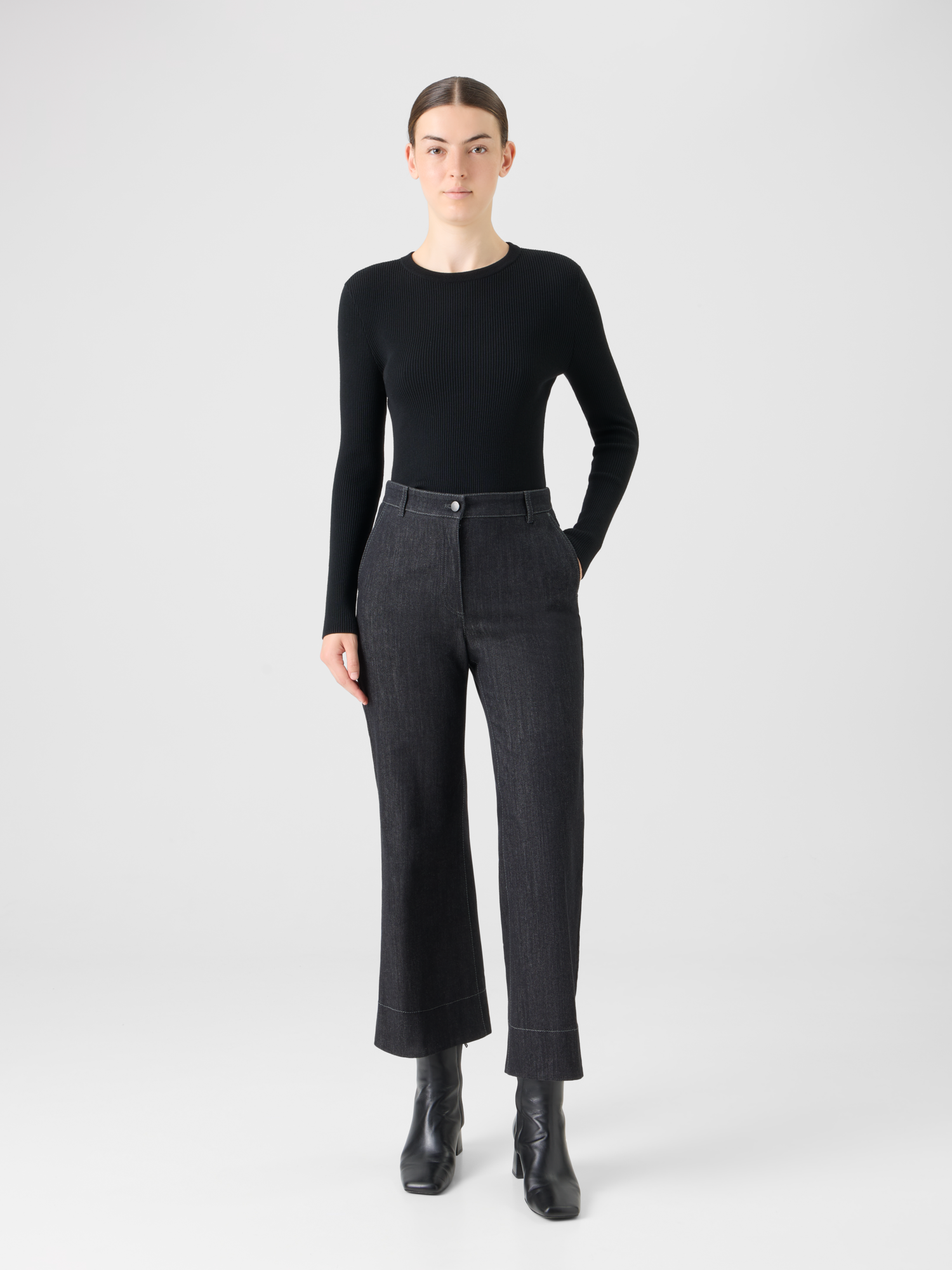 Designer Bootcut Cotton Denim Pants - black 