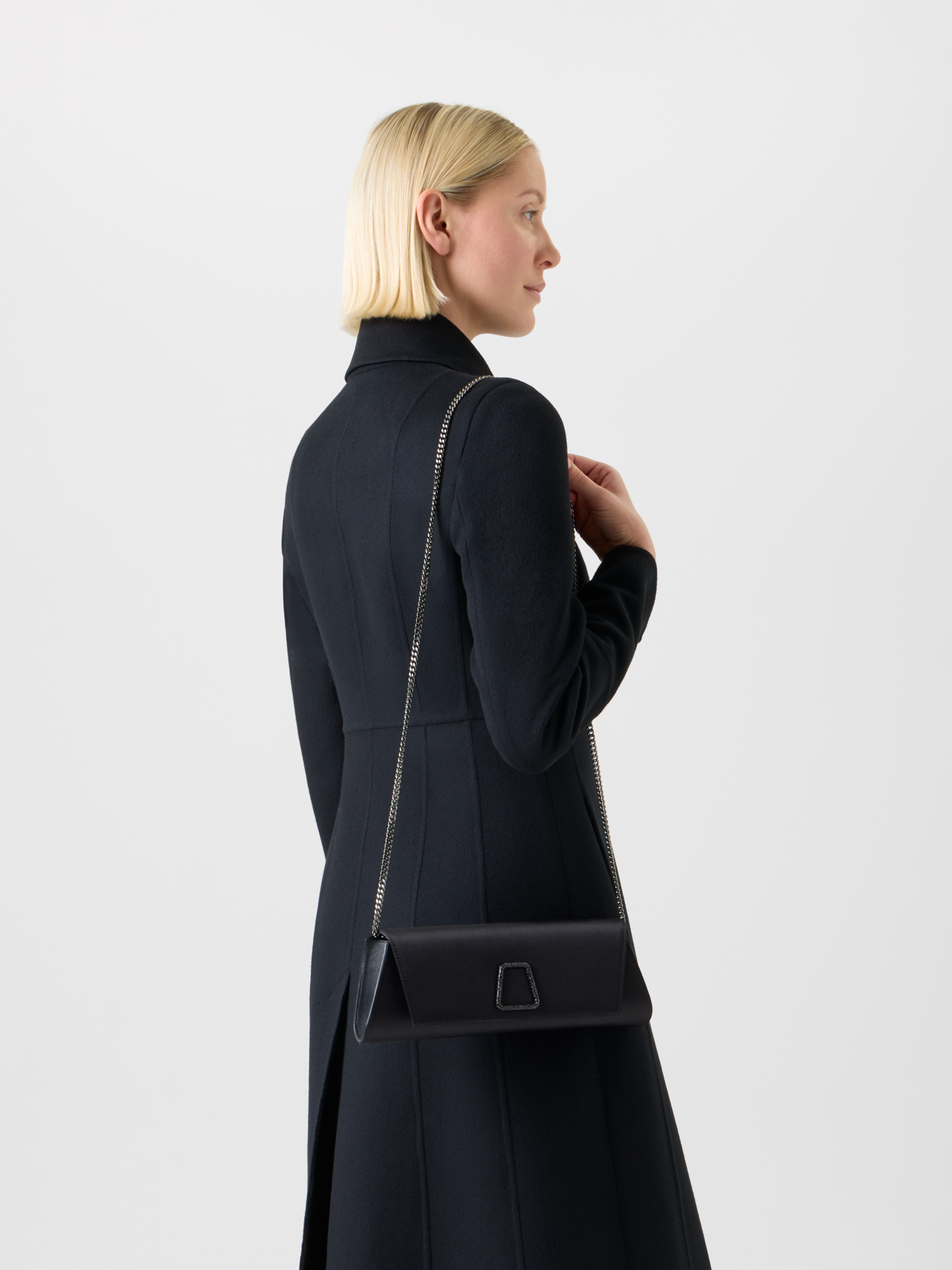 Designer Anouk Satin Clutch with Crystal Trapezoid - neutral - black 