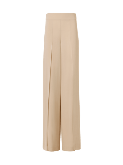 Designer Fellia Wide-Flared-Leg Pants in Silk Georgette - beige