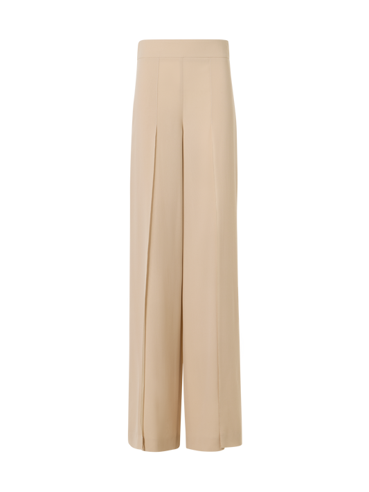 Designer Fellia Wide-Flared-Leg Pants in Silk Georgette - beige
