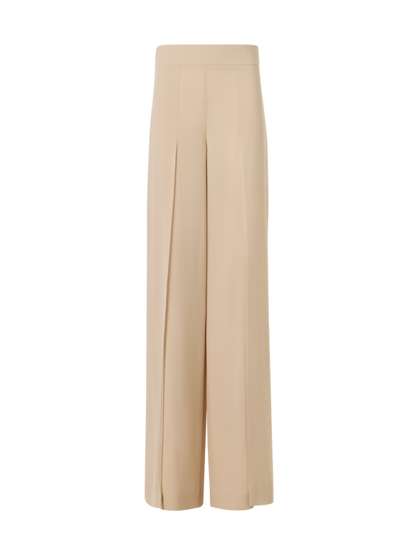 Designer Fellia Wide-Flared-Leg Pants in Silk Georgette - beige