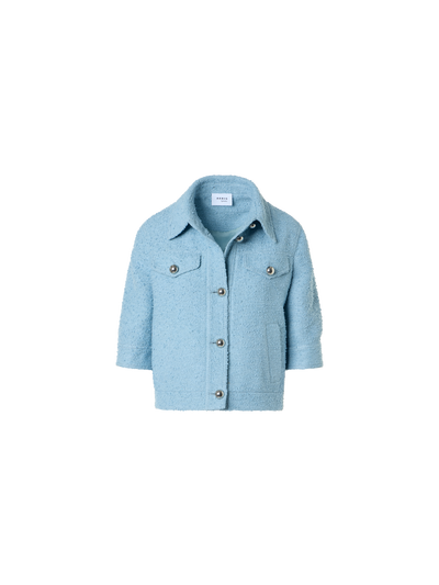 Designer Short Bouclé Cotton Summer Jacket - blue