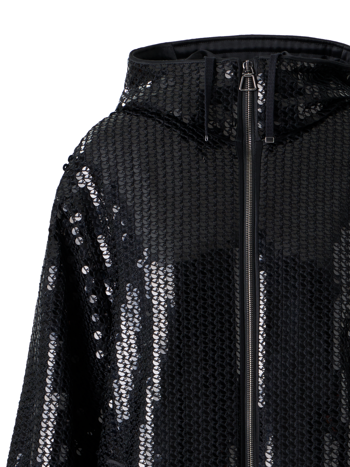 Designer Sequin Chiffon Hooded Parka - black - neutral