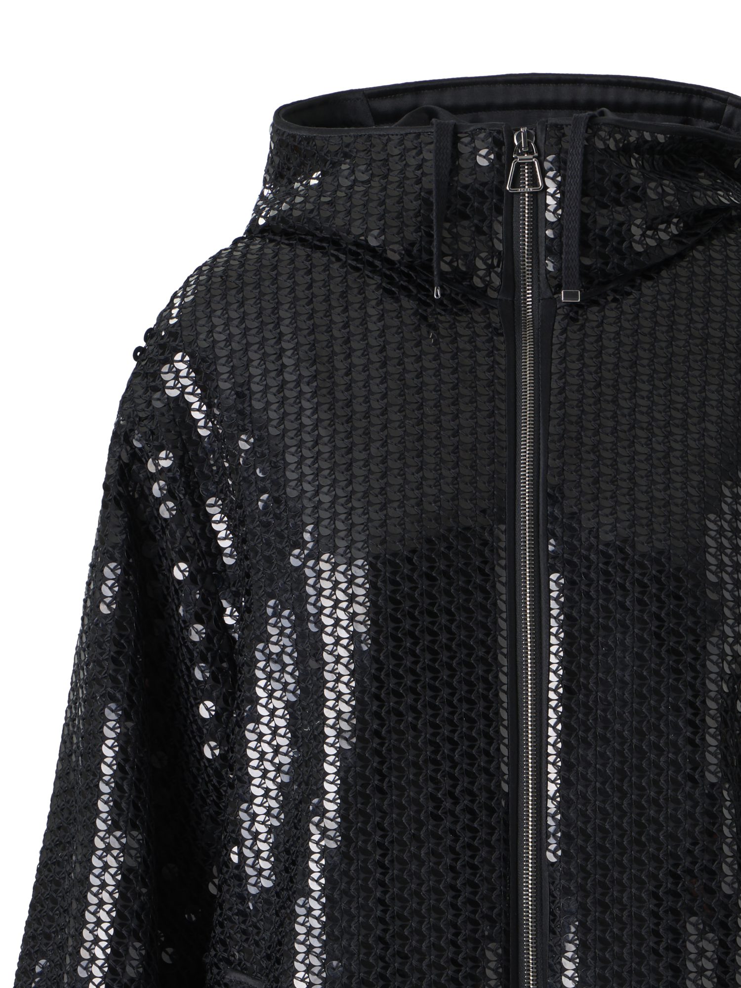 Designer Sequin Chiffon Hooded Parka - black - neutral