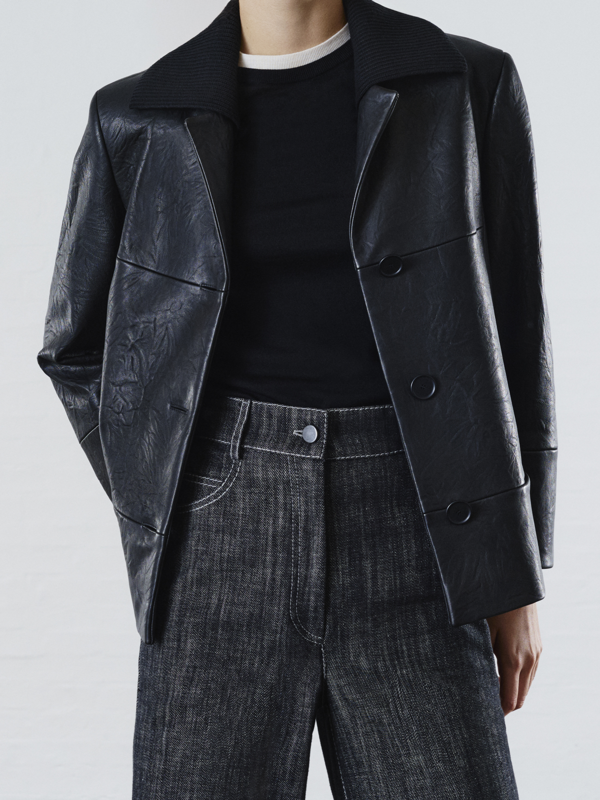 Designer Crinkled Lamb Nappa  Jacket - black #editorial