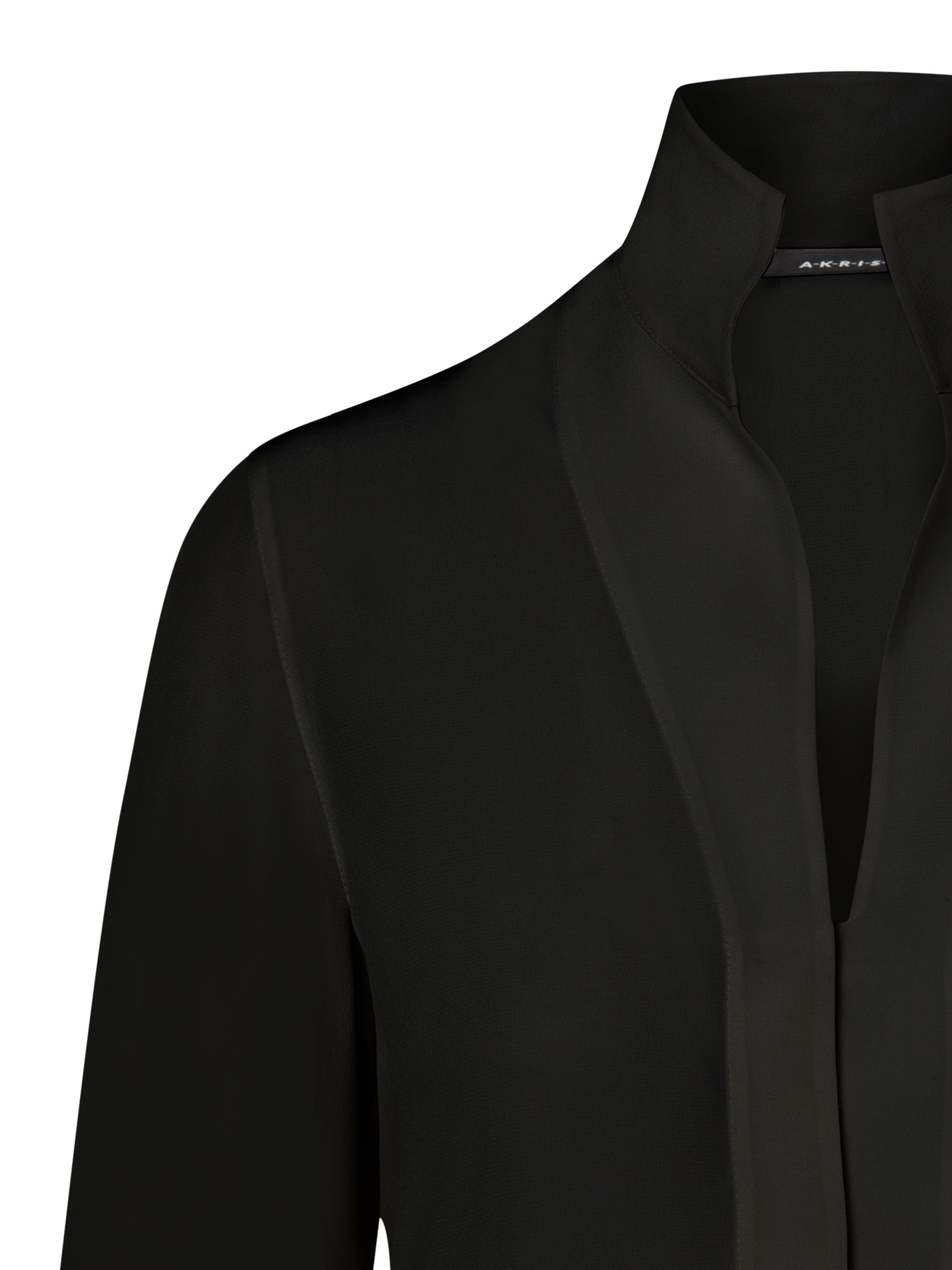 Designer Long Sleeve Silk Blouse with Stand-up Collar - black