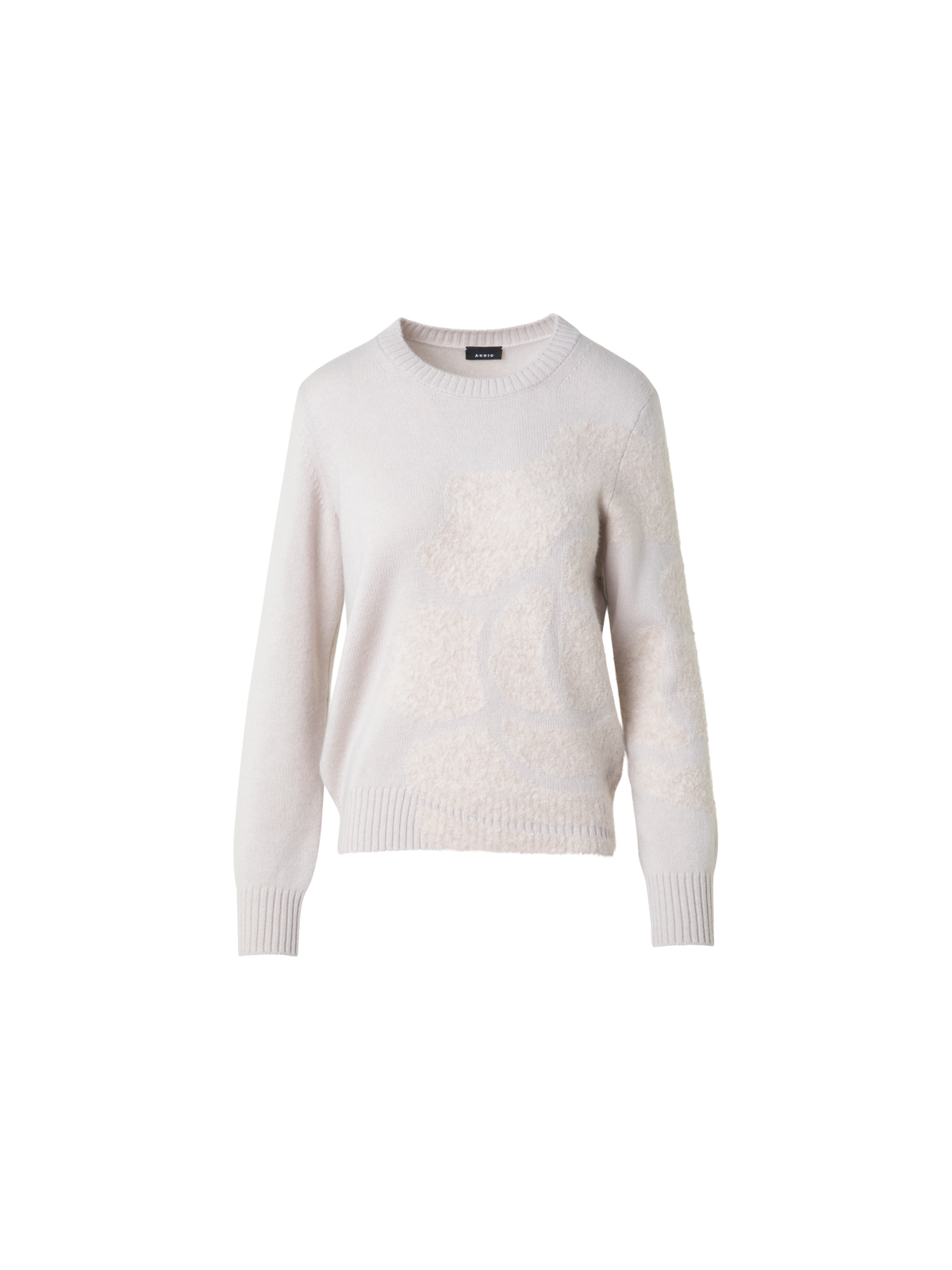 Designer Cashmere Sweater with 3D Anemone Intarsia - neutral - grey - beige