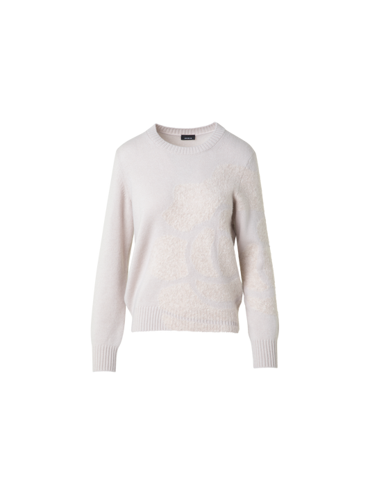 Designer Cashmere Sweater with 3D Anemone Intarsia - neutral - grey - beige