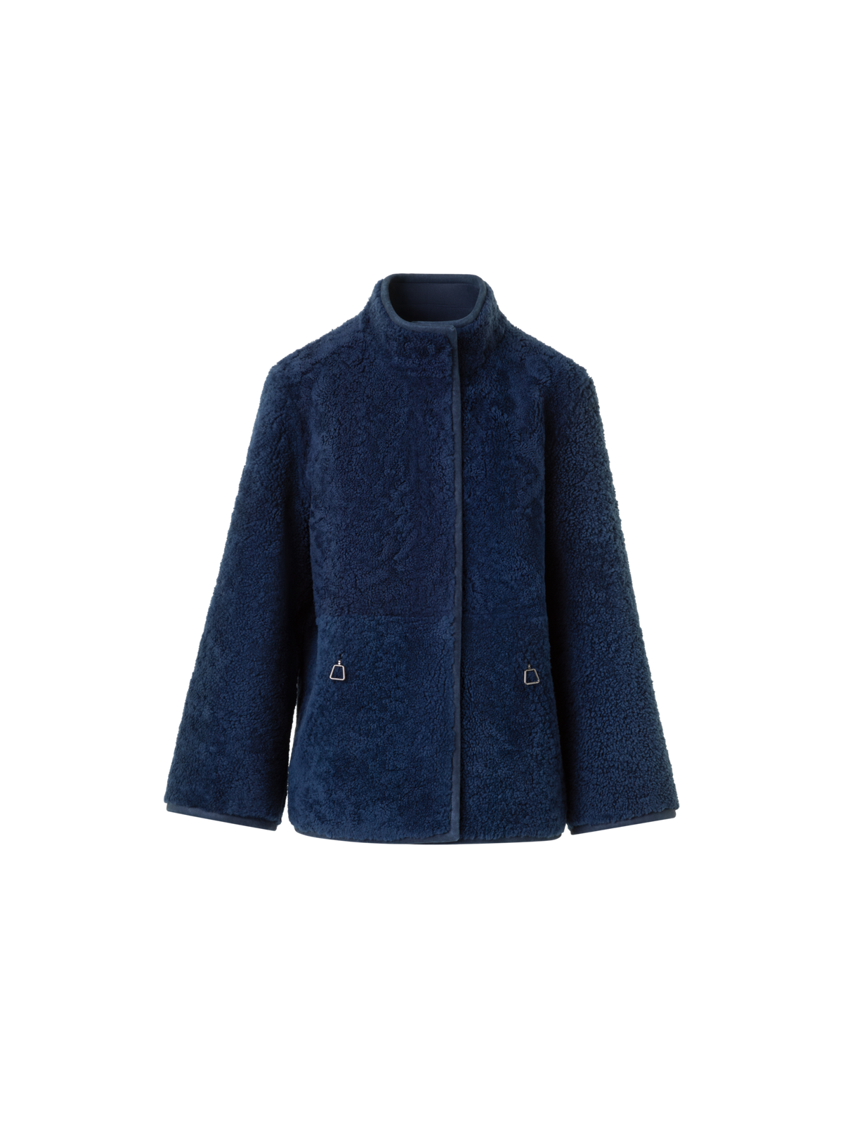 Designer Reversible Shearling Mock Neck Jacket - neutral - navy - blue
