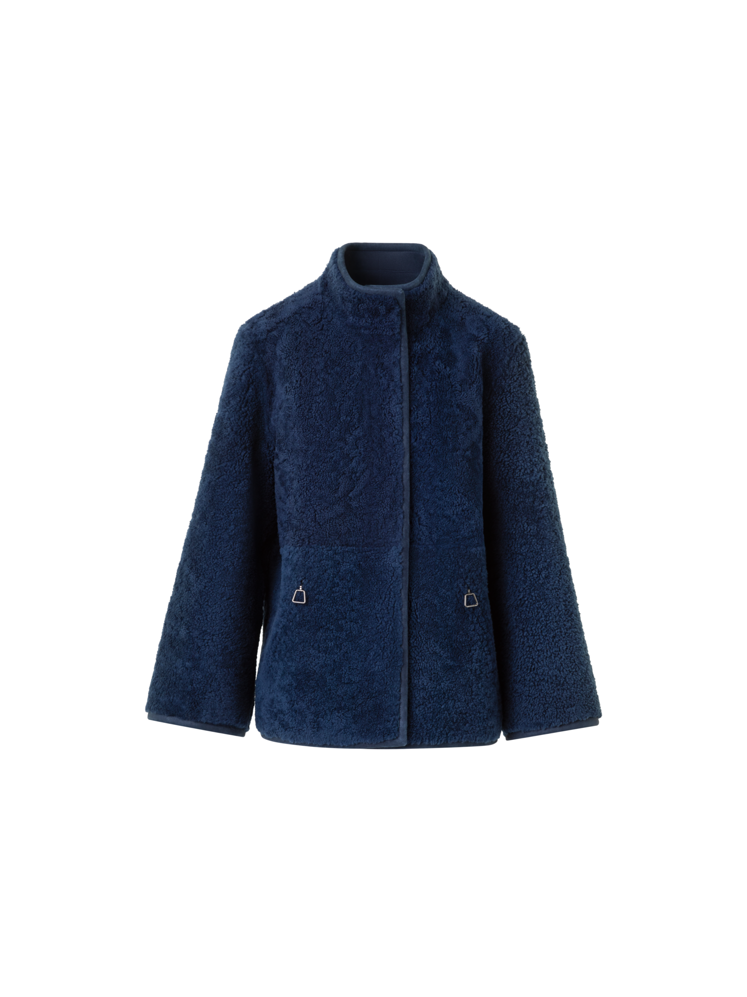 Designer Reversible Shearling Mock Neck Jacket - neutral - navy - blue