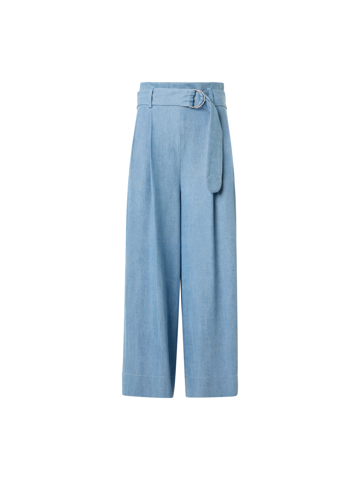 Designer Fiorella Wide Leg Pleated Culotte Denim Pants - blue