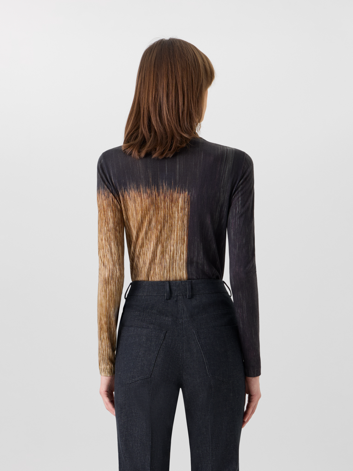 Designer Cashmere Silk Shirt in Oro Lienzo Print - multicolor - black - brown #editorial