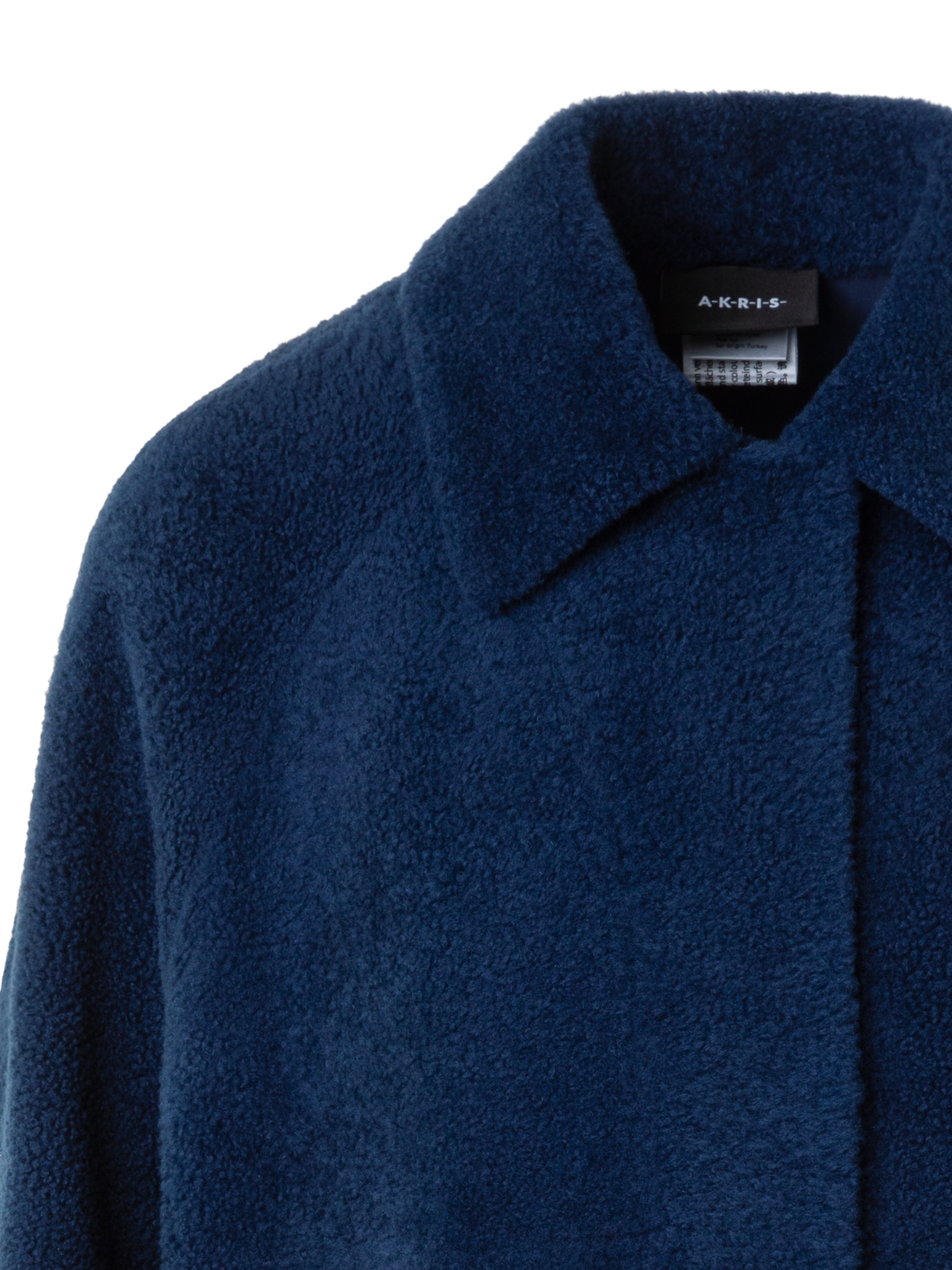 Designer Short A-Line Shearling Jacket - neutral - navy - blue