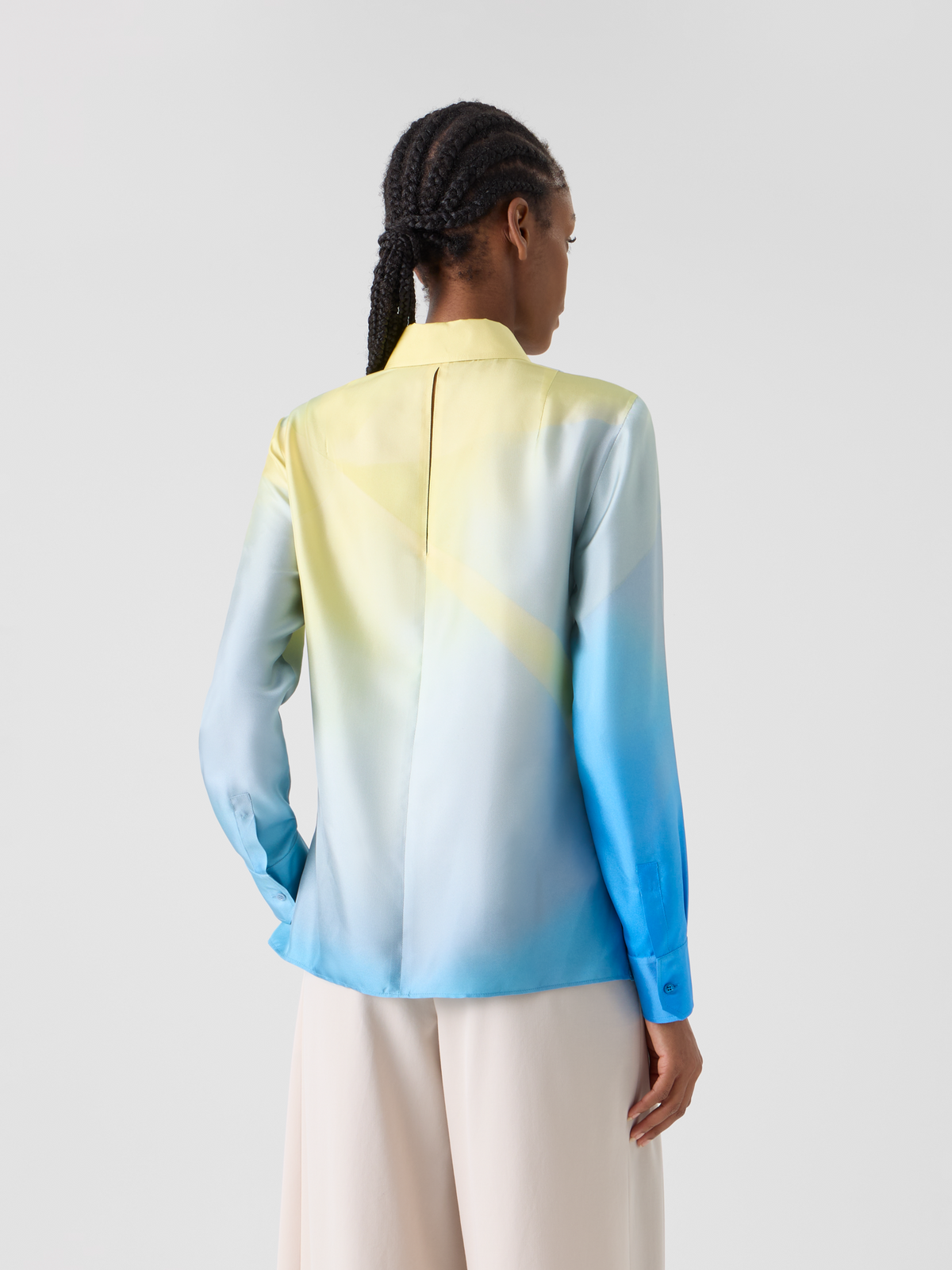Designer Silk Twill Tunic Blouse with Sunbeam Print - blue - multicolor #editorial