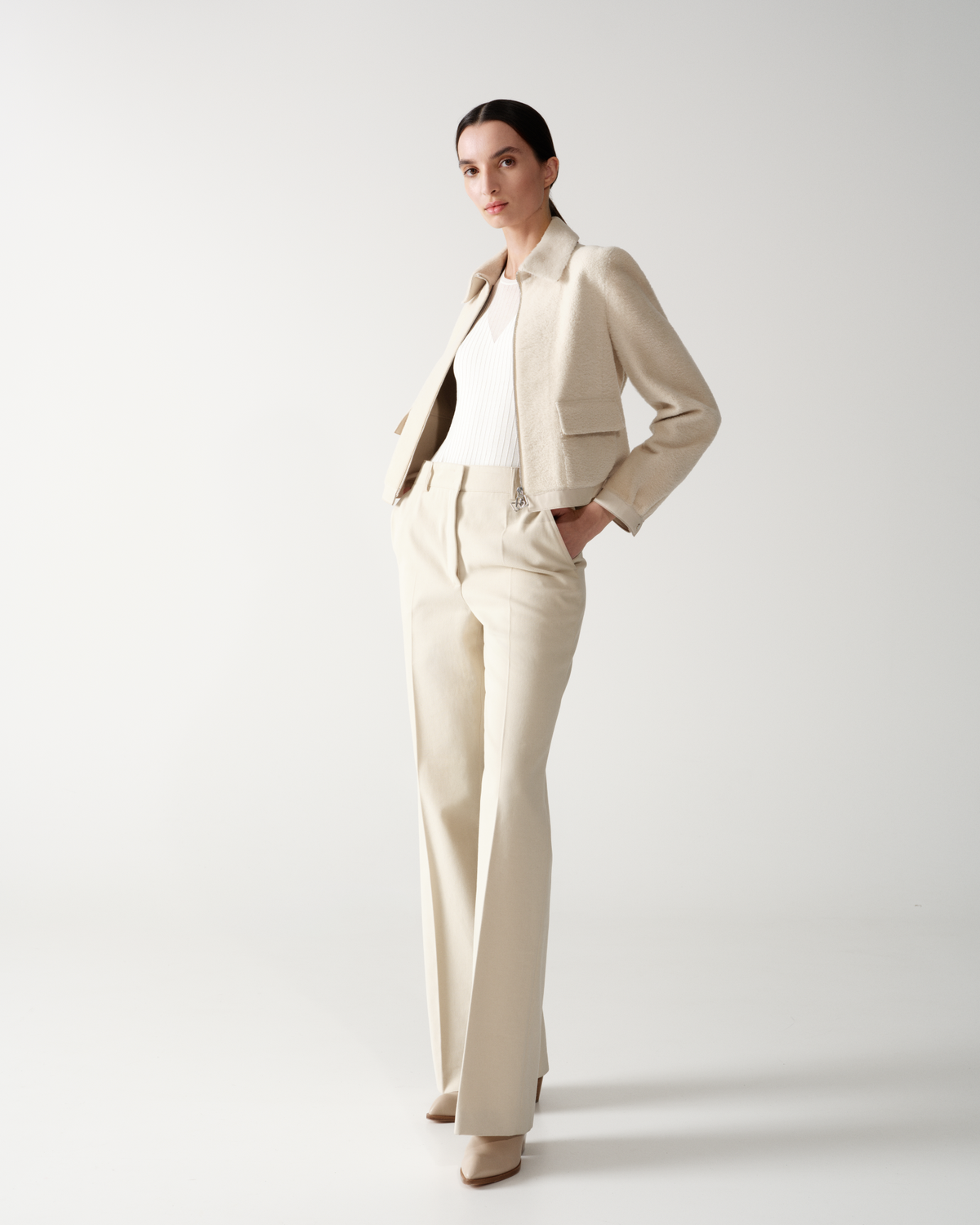 Designer Wide Straight Cotton Wool Gabardine Pants - neutral - beige #editorial